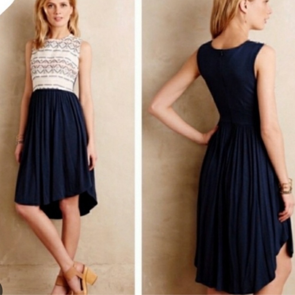 Anthropologie Navy and White Dress
